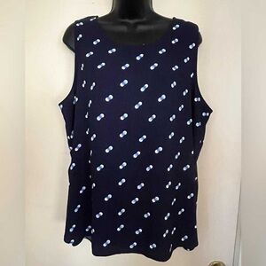Halogen Navy Blue Sleeveless Polka Dot Tank
